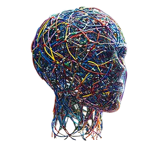 Abstract female head symbolizing cognitive learning and research in web development