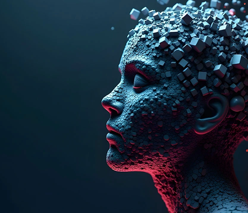 Abstract elements forming female head representing creative thinking