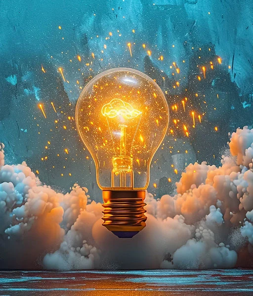 Accessible light bulb floating in sky symbolizing ideas