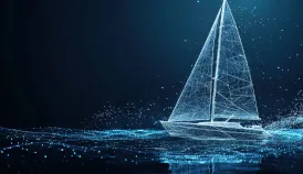 Code driven sailboat navigating SEO strategy with precision and innovation