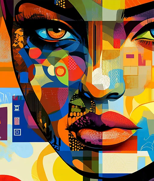 Colorful woman graphic representing bold marketing collateral