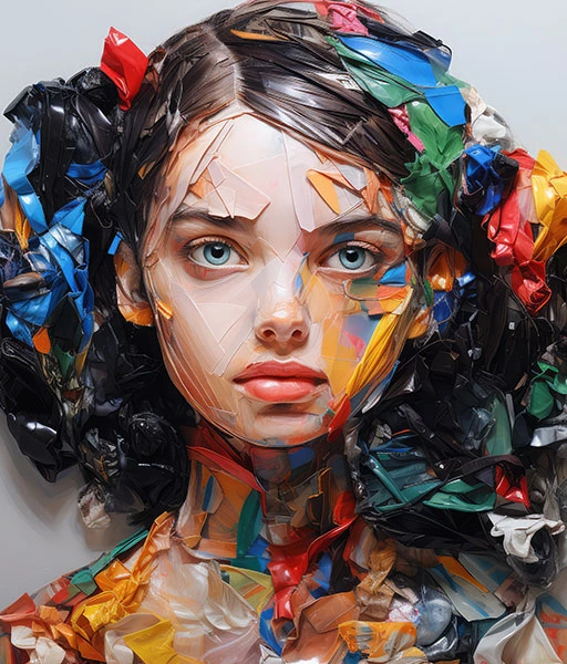 Girl covered in paper scraps symbolizing incomplete graphic design