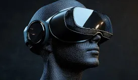 Man wearing virtual reality glasses representing immersive social media experiences