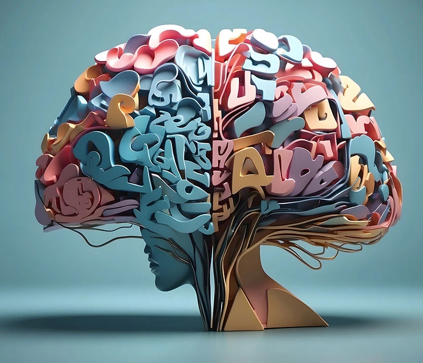 Typography shapes forming woman head symbolizing brand expression